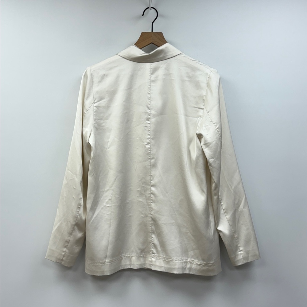 Anthropologie Hutch Satin Double Breasted Blazer Jacket Preppy White Small - Picture 4 of 7